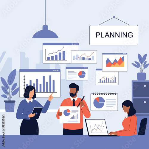 Business people planning and analyzing data.