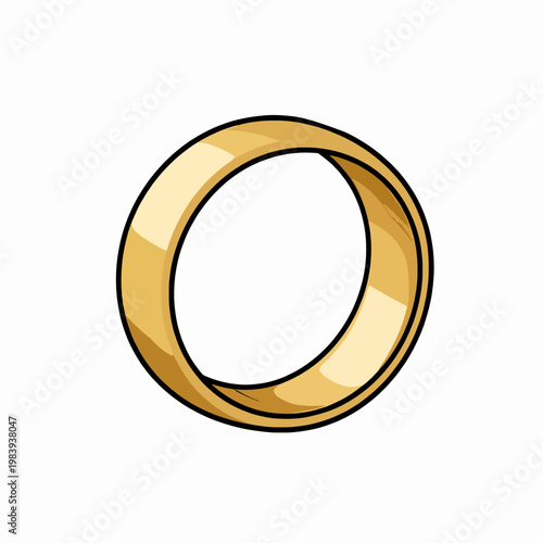 Single elegant gold wedding band icon in minimalist flat vector style, symbolic marriage ring for romantic concepts and jewelry design, isolated on white background with clean black lines.