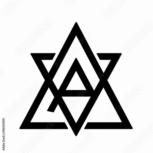 Minimalist Valknut Symbol Flat Vector Illustration, Ancient Norse Mythology Geometric Icon for Spirituality and History, Bold Black Line Art Isolated on White Background, Symbolic Viking Graphic
