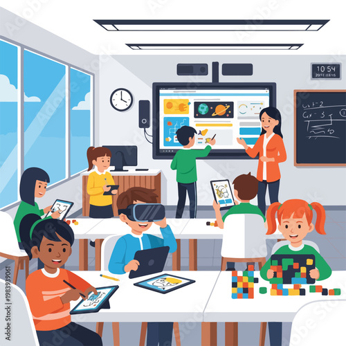 Children in a classroom with teacher.