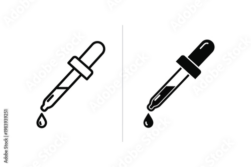 Dropper Pipette with Falling Drop - Line Art and Solid Fill Vector Illustration