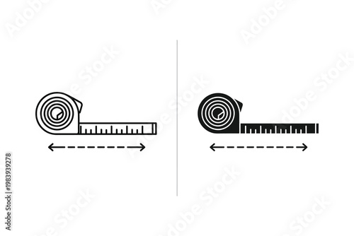 Measuring Tape Icons: Left Right Arrows Indicating Measurement Length, Vector Flat Design