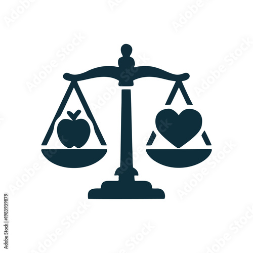 Simple Flat Style Apple and Heart Balanced on Scales Icon Graphic