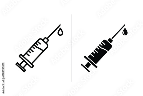 Medical Syringe Icon with Droplet, Clean Flat Design, Healthcare and Vaccination Concept Vector Illustration