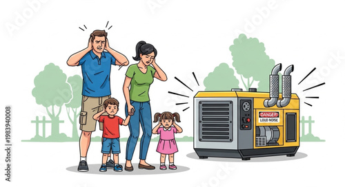 Family Distressed by Loud Generator Noise Outdoors.