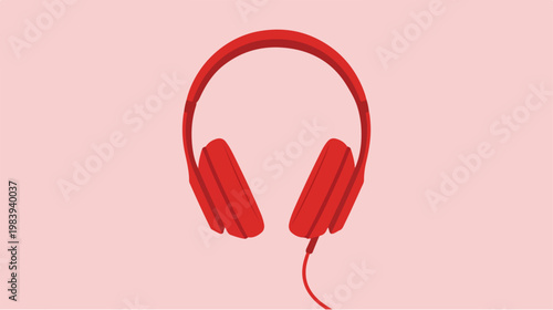 Red Headphones on Pink Background.