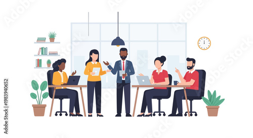 Diverse team in office meeting.