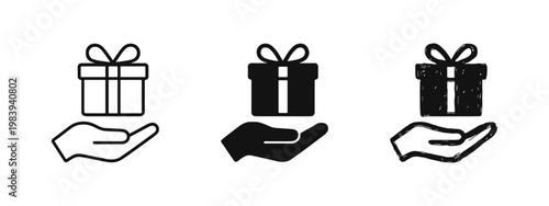 Hand Holding Gift Box Icons for Donation and Generosity Symbols