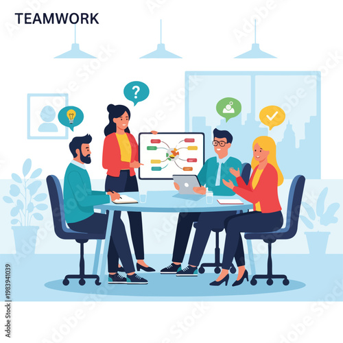 Business people working together at table.