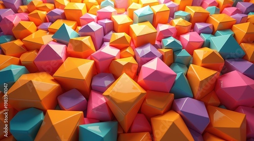 Abstract digital art featuring a mosaic of vibrant geometric shapes and colors