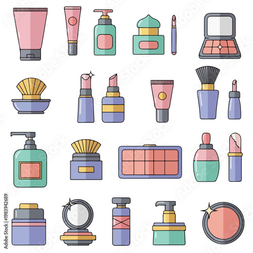 Collection of various makeup and cosmetics.