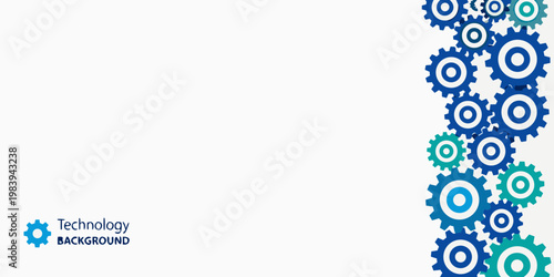 Colorful gears arranged vertically against a clean white background