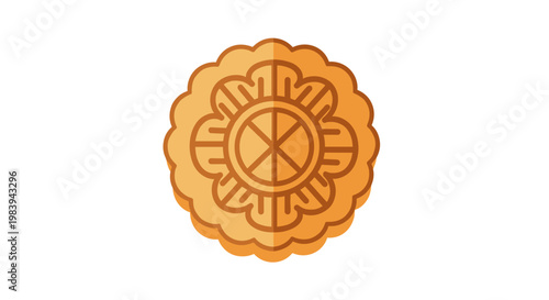 Illustration of a traditional mooncake with intricate circular pattern on white background
