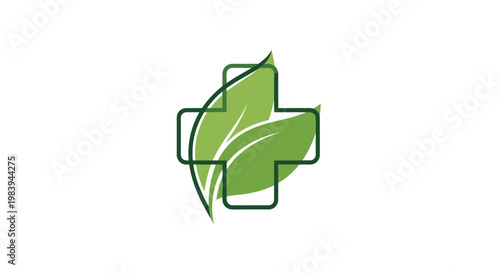 Green cross logo with leaf design for healthcare and wellness concept