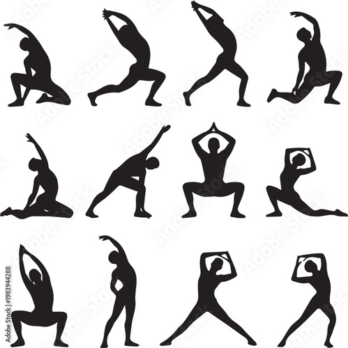 Black silhouette of diverse people running and jogging exercise fitness