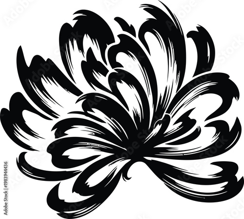 Black Floral Brushstroke Art on White Background