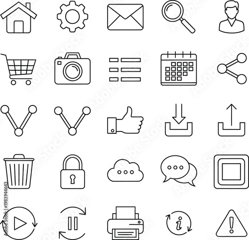 Black Line Icons on White Background