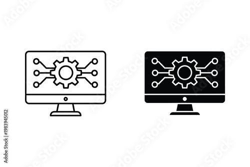 Canvas-taulu Computer monitor displaying digital circuit board with gear mechanism, technolog