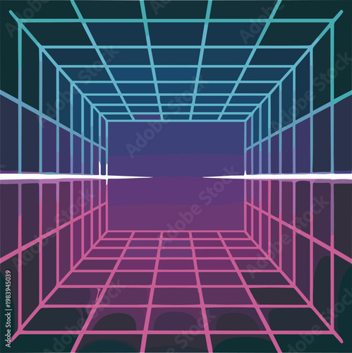 Wireframe retro geometric vector on white background.