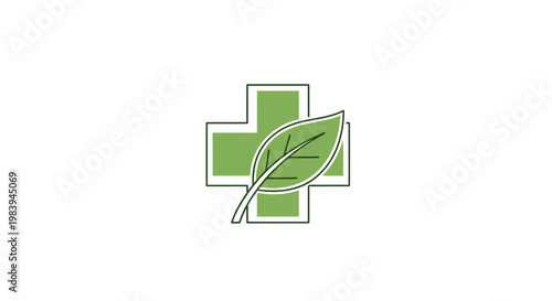 Green cross symbol with leaf illustration healthcare wellness natural medicine concept
