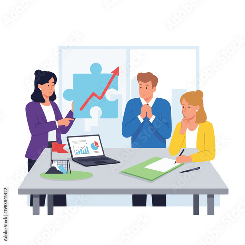 Business team in meeting discussion.