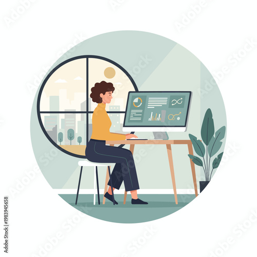 Conceptual vector illustration of a working woman.