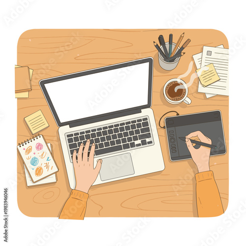 Conceptual vector illustration of a working woman.