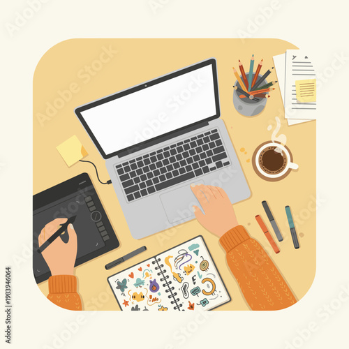 Conceptual vector illustration of a working woman.