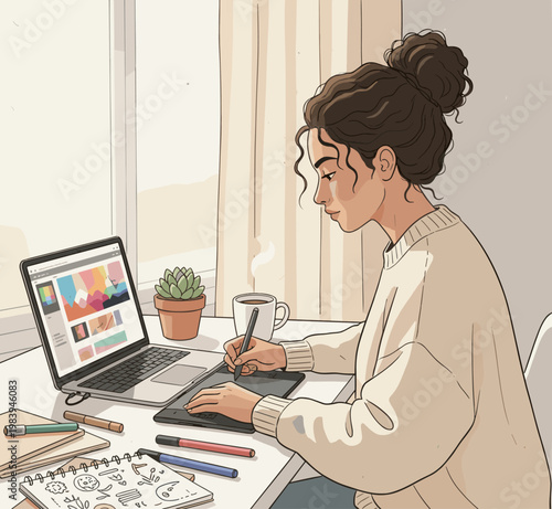 Conceptual vector illustration of a working woman.