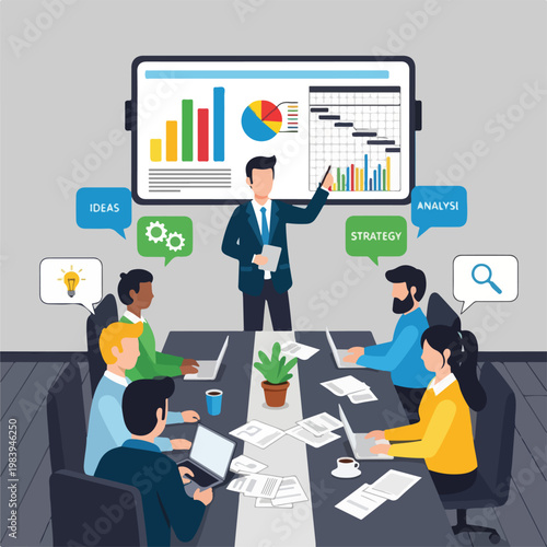 Businessman giving presentation to colleagues 1.