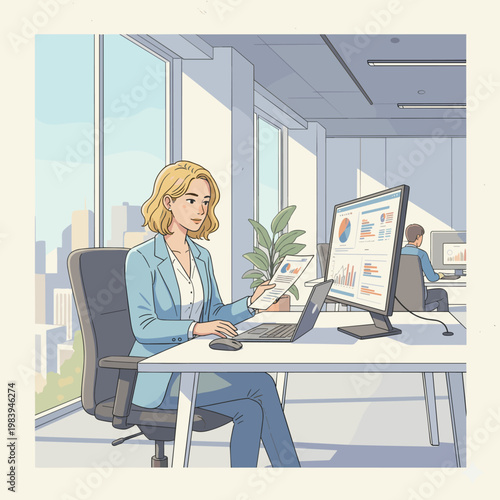 Conceptual vector illustration of a working woman.