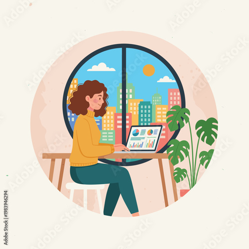 Conceptual vector illustration of a working woman.