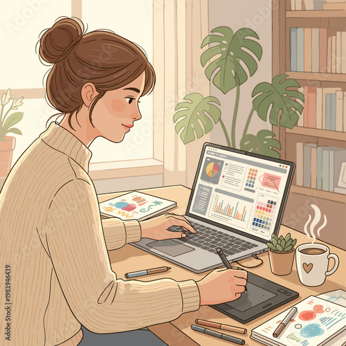 Conceptual vector illustration of a working woman.