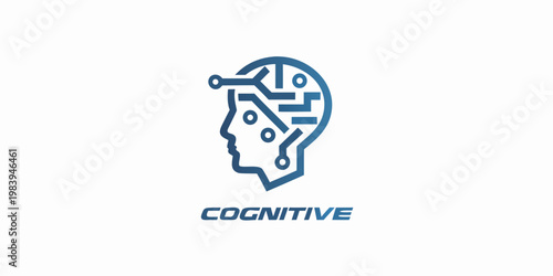 A blue graphic of a human head integrated with circuit board technology