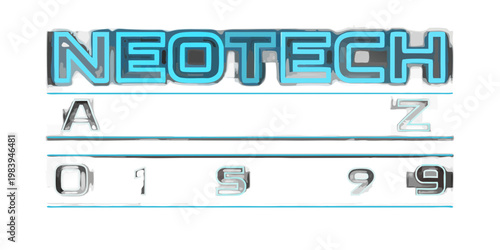 Neon tech logo with glowing letters and binary code elements