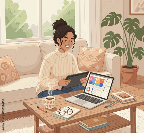 Conceptual vector illustration of a working woman.