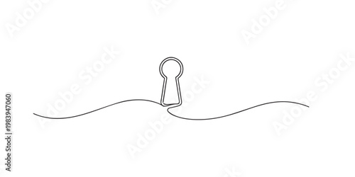 single line keyhole.continuous line drawing of simple keyhole shape on door lock.security and access concept.one line vector illustration.