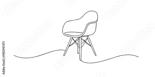 single line modern chair.continuous line drawing of stylish armchair with wooden legs.furniture and interior design concept.one line vector illustration.