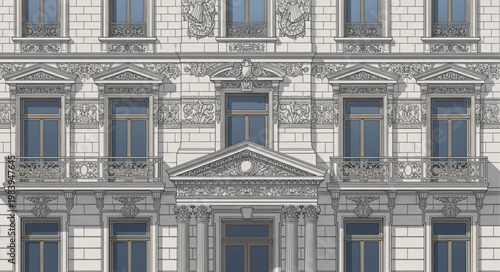 Ornate Facade of a Historic European Building with Detailed Architectural Elements.