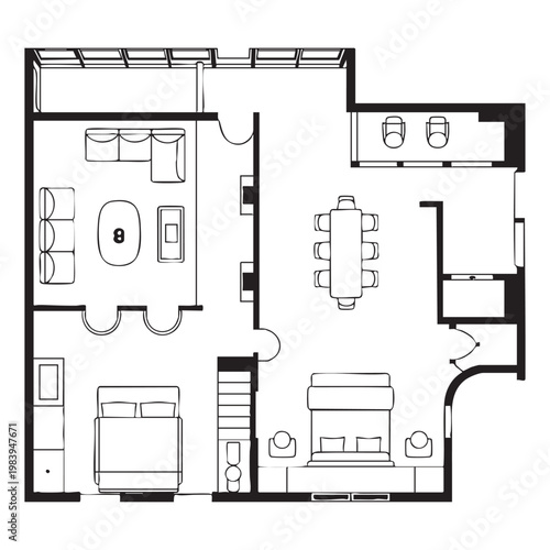Black and white of a kitchen with appliances and furniture layout kitchen layout kitchen appliances