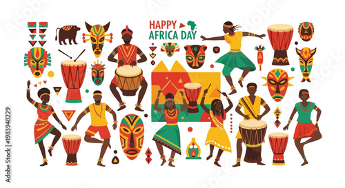 Vibrant African Celebration with Music, Dance, and Traditional Masks