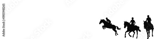Horse rider silhouette set, equestrian sport jumping and riding isolated vector illustration black and white