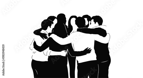 Diverse group of people embracing in a circle, symbolizing unity and support