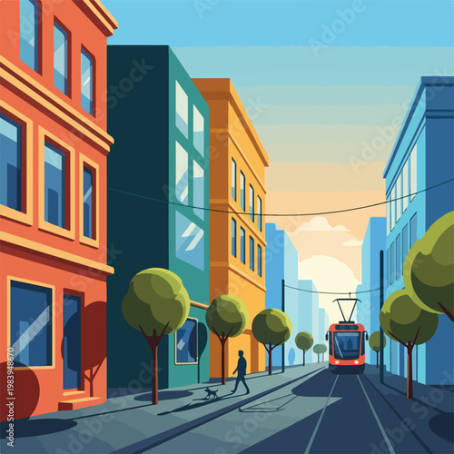 City Street with Modern Buildings.