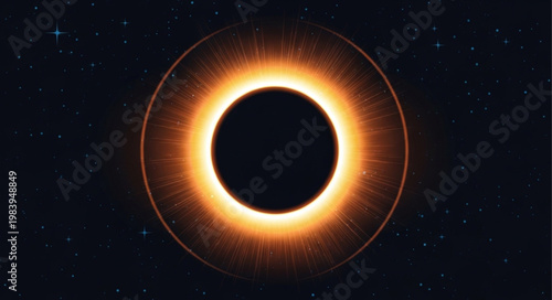 Cosmic Black Hole With Bright Orange Corona In Deep Space.