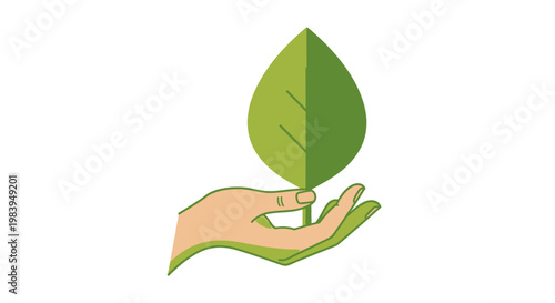 Hand holding green leaf on white background representing nature protection