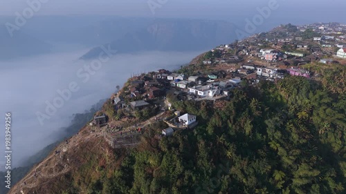 Aerial View of Nongjrong Village Above Sea of Clouds in Meghalaya
