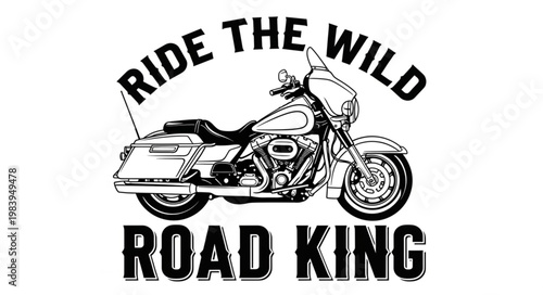 Harley Davidson Road King Motorcycle Vintage Style Illustration.