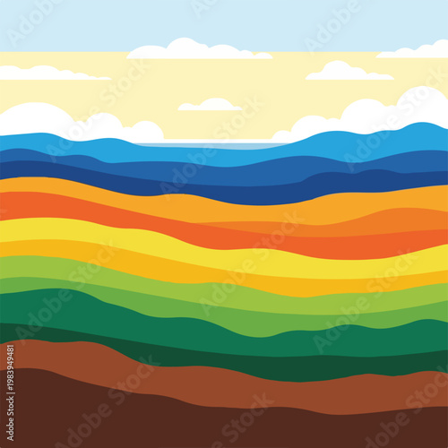 Colorful abstract landscape with hills.