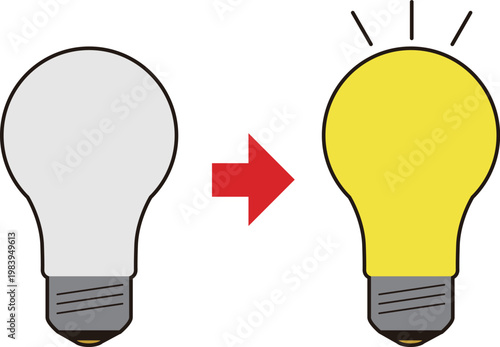 暗い電球と点灯した電球